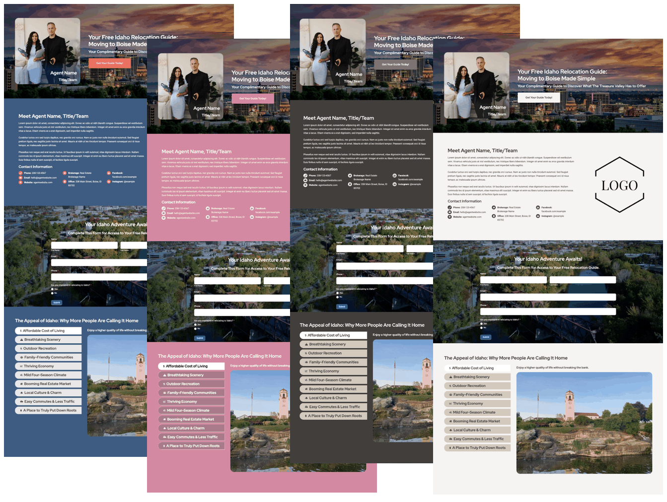 landing page 27 layout pictures of landing pages for the Idaho Relocation guide featuring Boise, Idaho and the Treasure Valley